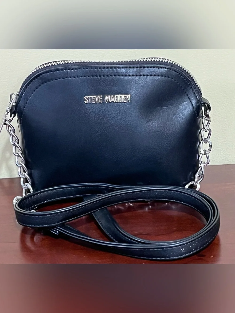 Steve Madden Black Crossbody with Silver Chain Strap